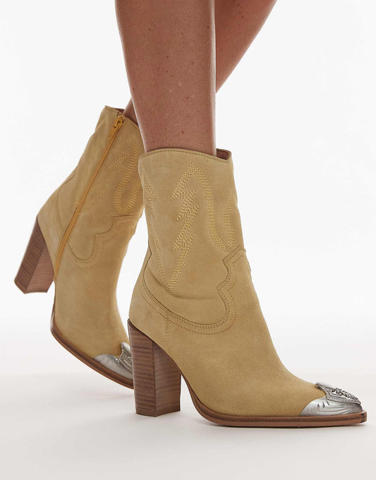 Bronx New-Americana heeled western ankle boots in yellow suede