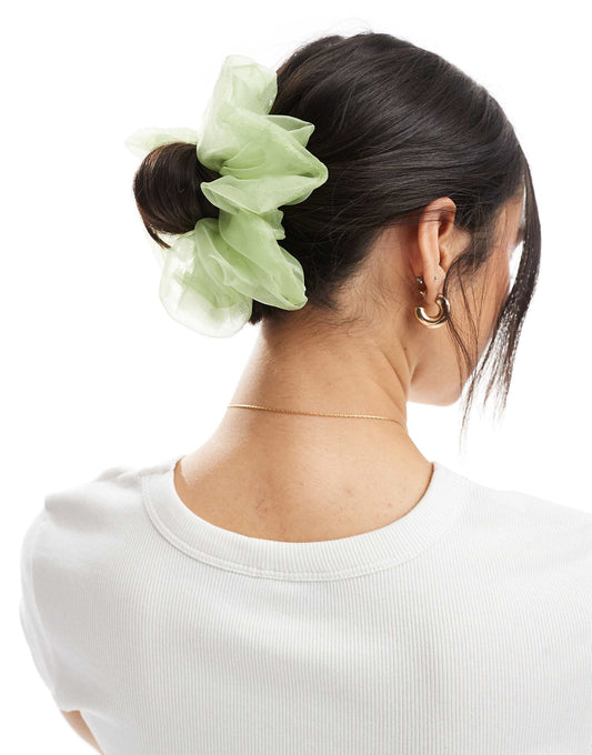 ASOS DESIGN oversized scrunchie hairband with textured organza in green