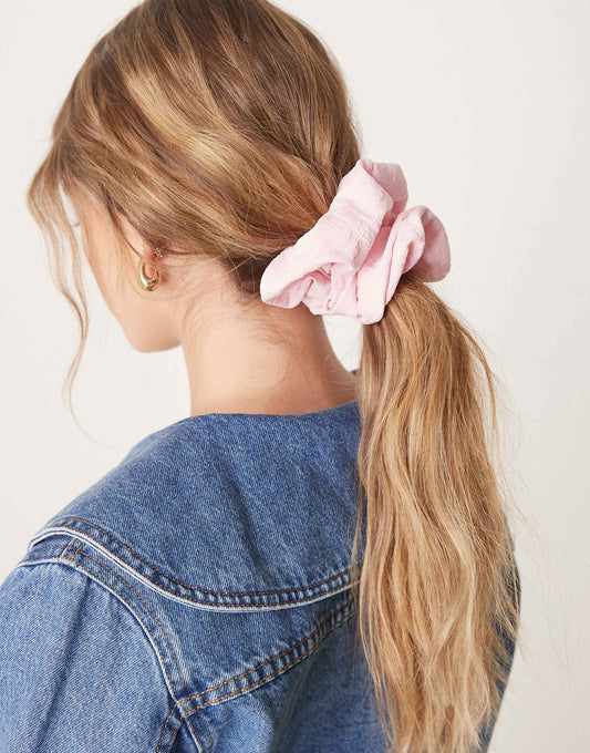 ASOS DESIGN scrunchie with crushed fabric in pink
