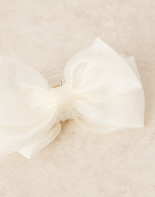 ASOS DESIGN hair claw with organza fabric bow detail in white