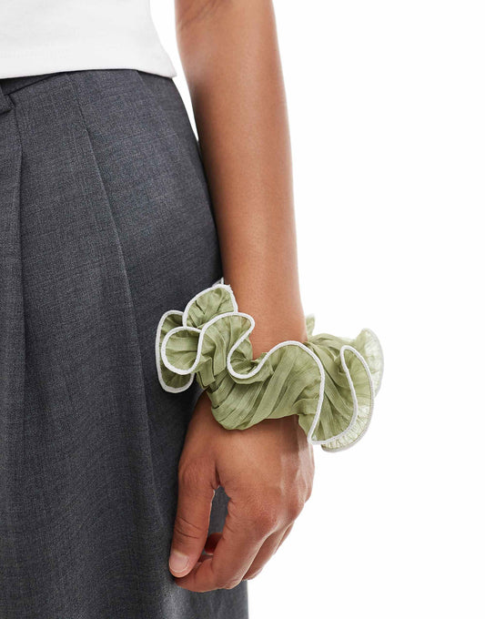 ASOS DESIGN oversized scrunchie hairband with contrast stitching in sage green