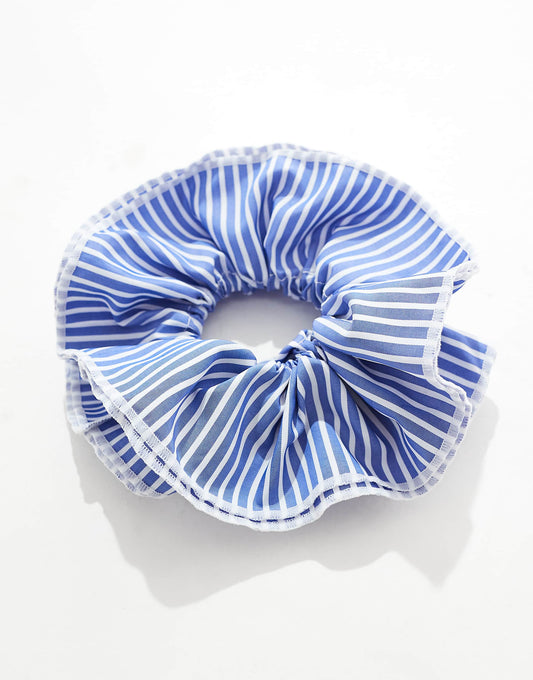 ASOS DESIGN oversized scrunchie hairband with striped pattern in blue