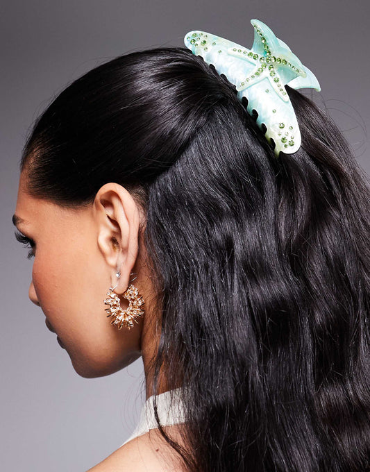 Kaiia starfish diamante starfish hair claw clip in blue and green