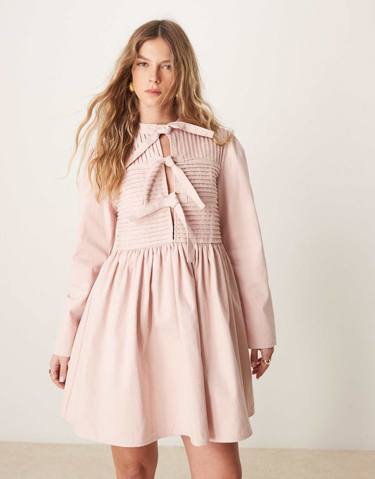 Ghospell bow detail mini dress in powder pink