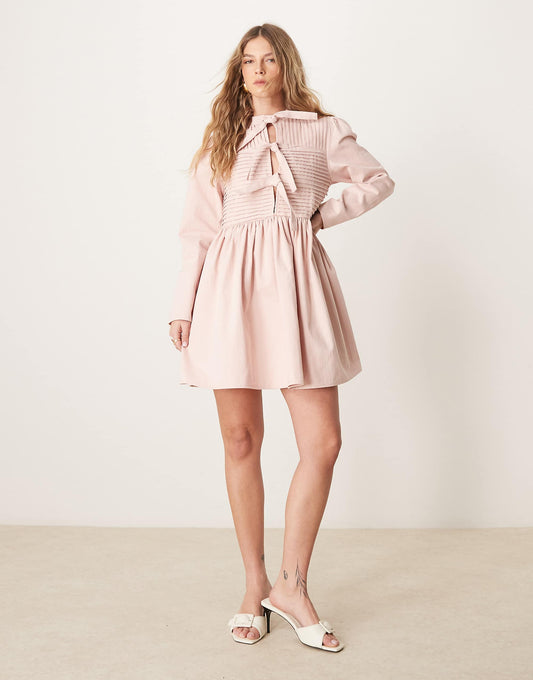Ghospell bow detail mini dress in powder pink