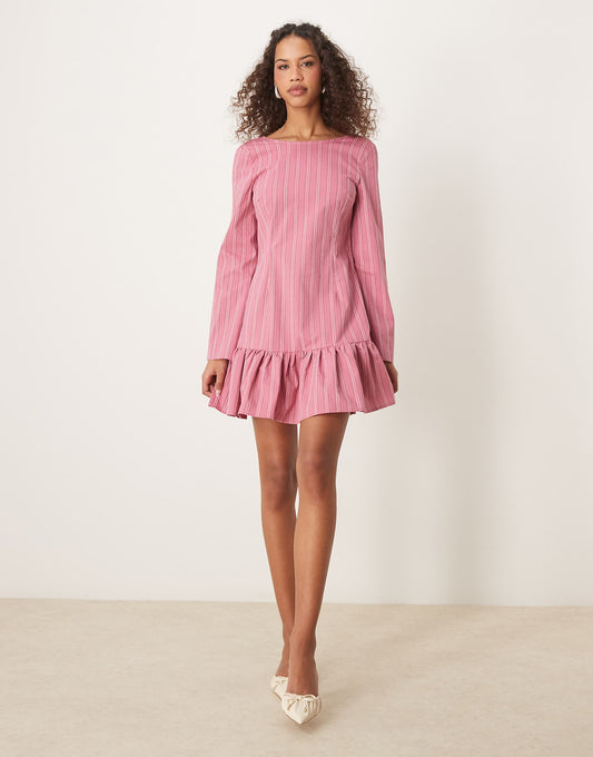 Ghospell drop hem mini dress in pink stripe