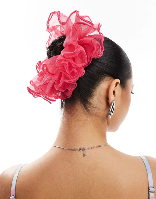 ASOS DESIGN oversized scrunchie with double frill in pink