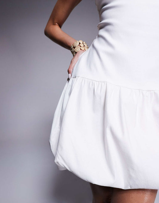Vesper bandeau bubble hem mini dress in white