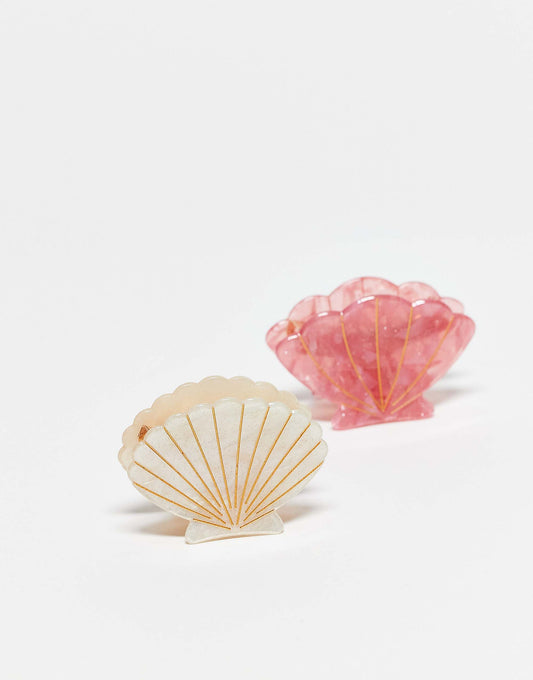Pieces 2 pack clam shell hair claw in pink and cream