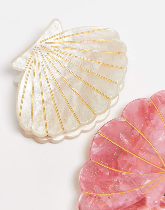 Pieces 2 pack clam shell hair claw in pink and cream