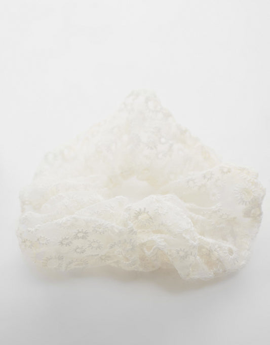 Pieces broderie detail large scrunchie in white