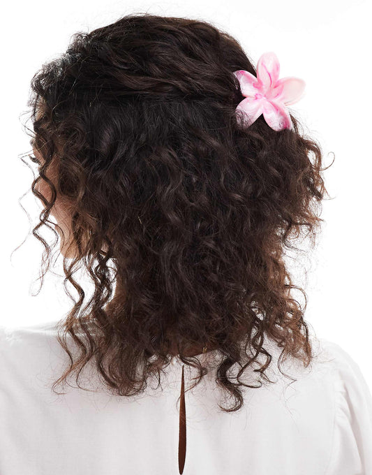 Pieces marbled effect flower hair claw in pink