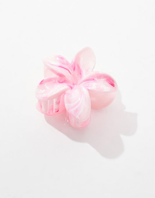 Pieces marbled effect flower hair claw in pink