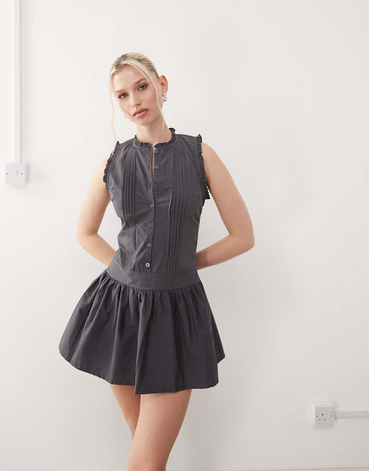 Motel dayara pintuck mini dress in charcoal grey