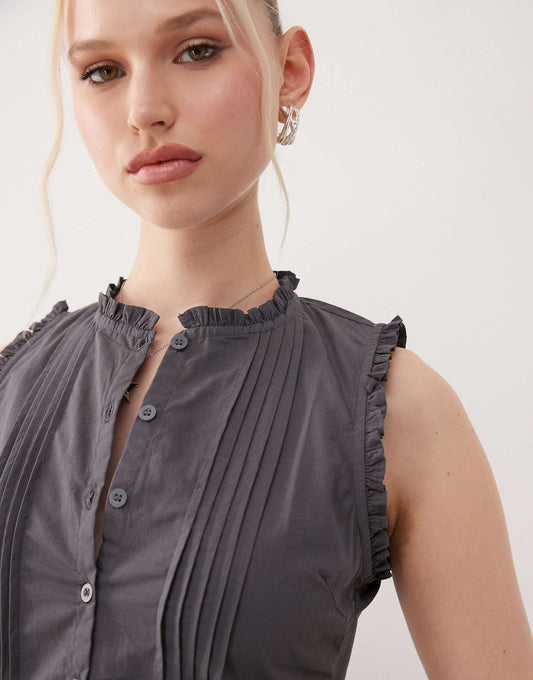 Motel dayara pintuck mini dress in charcoal grey