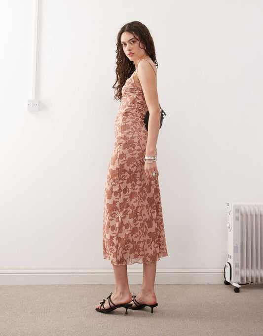 Motel dasita cowl neck maxi floral print dress in pink