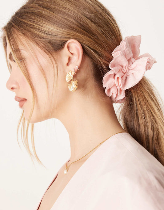 ASOS Design scrunchie with frill and bow detail in pink
