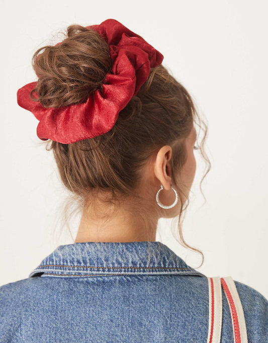 ASOS DESIGN oversized scrunchie with textured satin in red