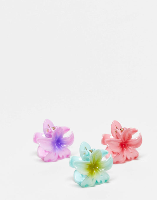 ASOS DESIGN pack of 3 mini claws with hibiscus design