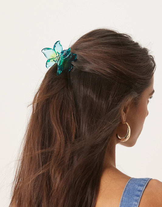 ASOS DESIGN hair claw in flower design in ombre blue