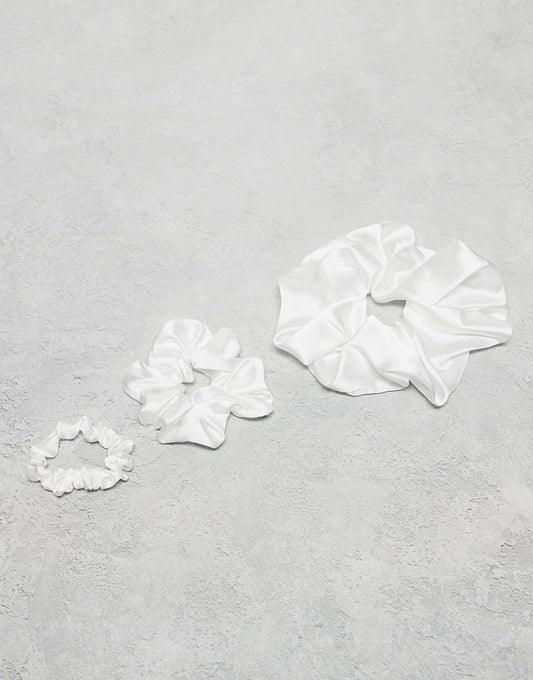 ASOS DESIGN pack of 3 satin scrunchies in ivory