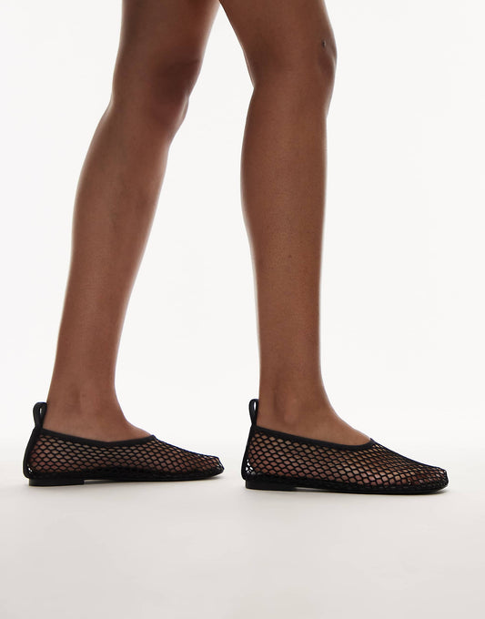 ARKET mesh square shaped toe ballet flat in black