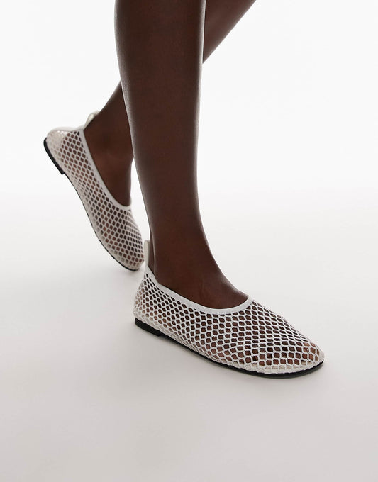 ARKET mesh square shaped toe ballet flat in white
