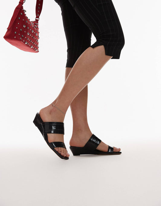 ARKET leather croc wedge sandal in black
