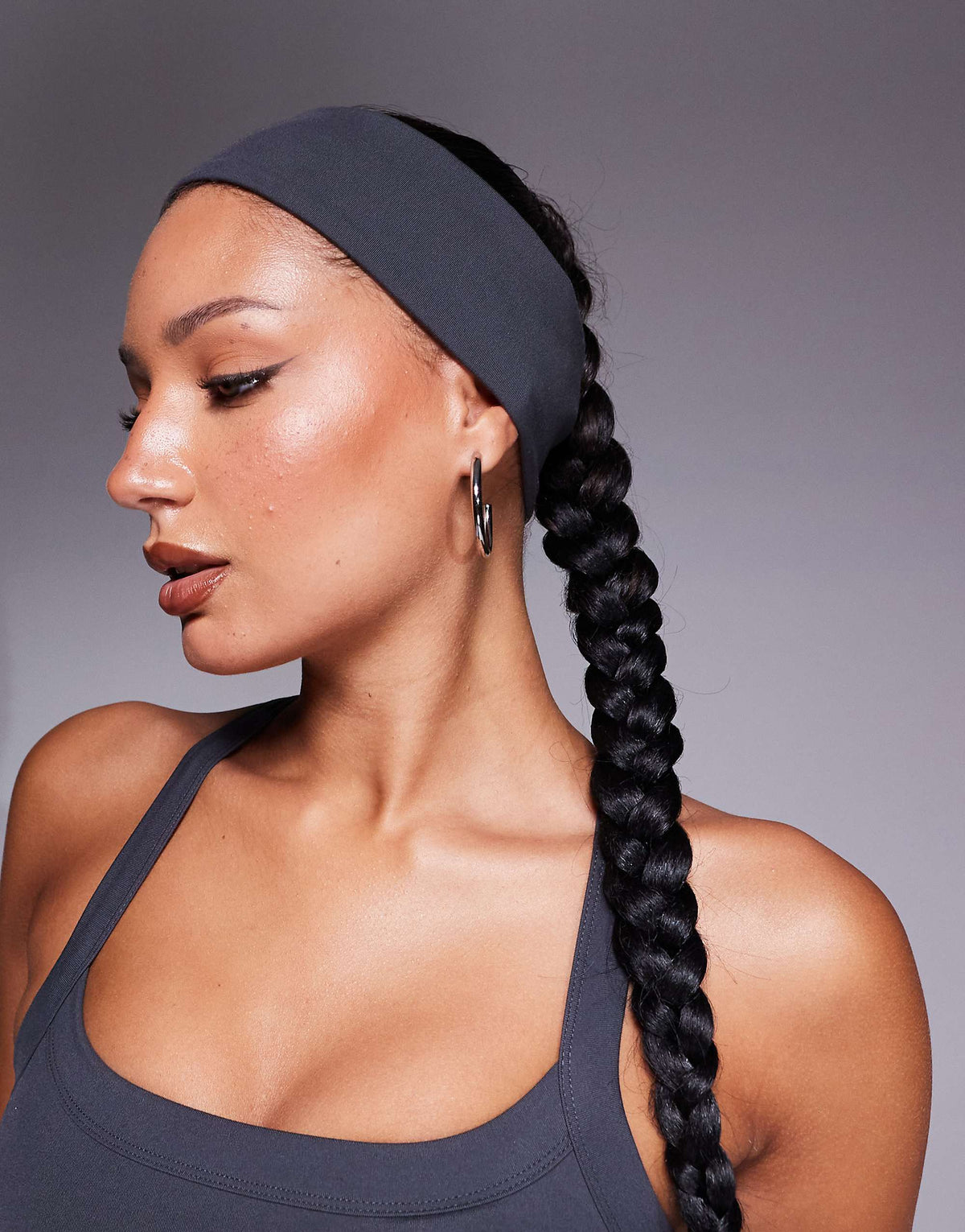 4505 soft touch yoga wide headband in iron grey