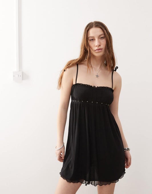 Motel damiera stud detail cami mini dress in black