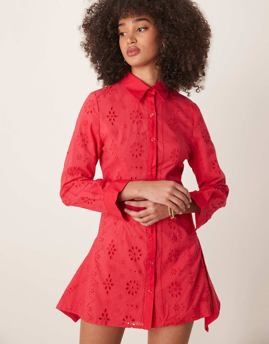 Ghospell broderie mini dress in red