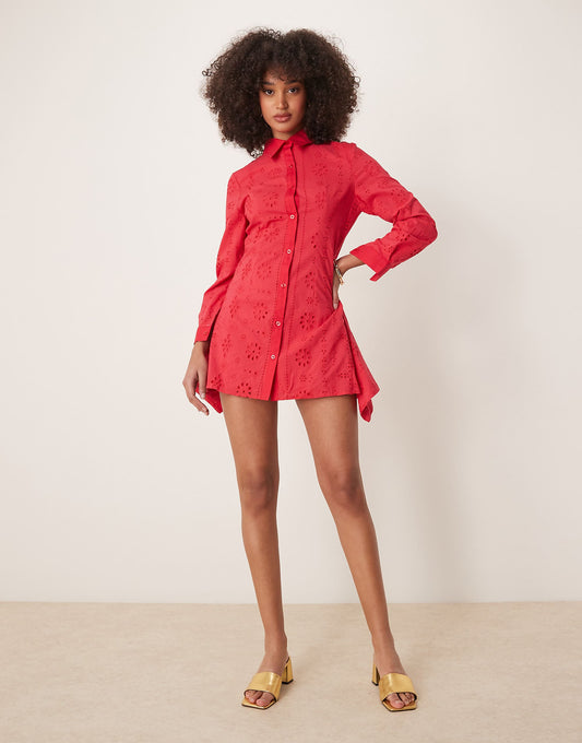 Ghospell broderie mini dress in red
