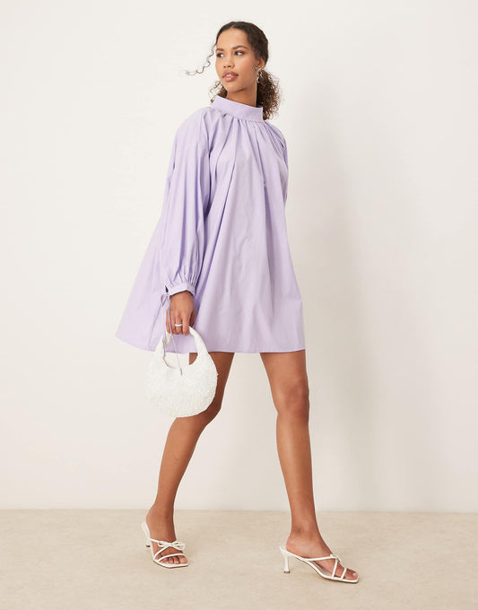 Ghospell pleated bow mini dress in lilac