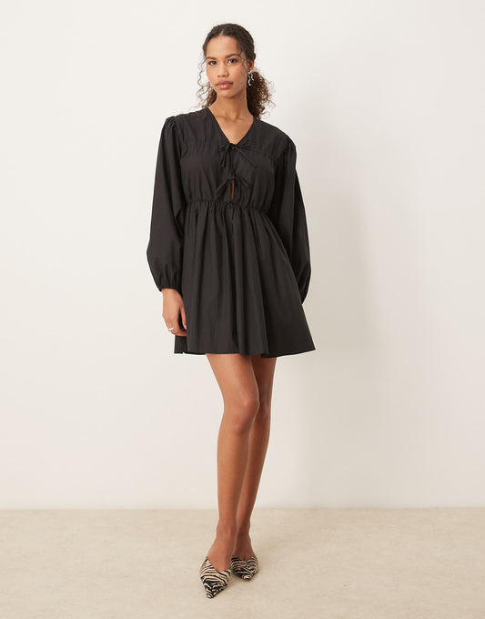 Ghospell bow tie mini dress in coal black