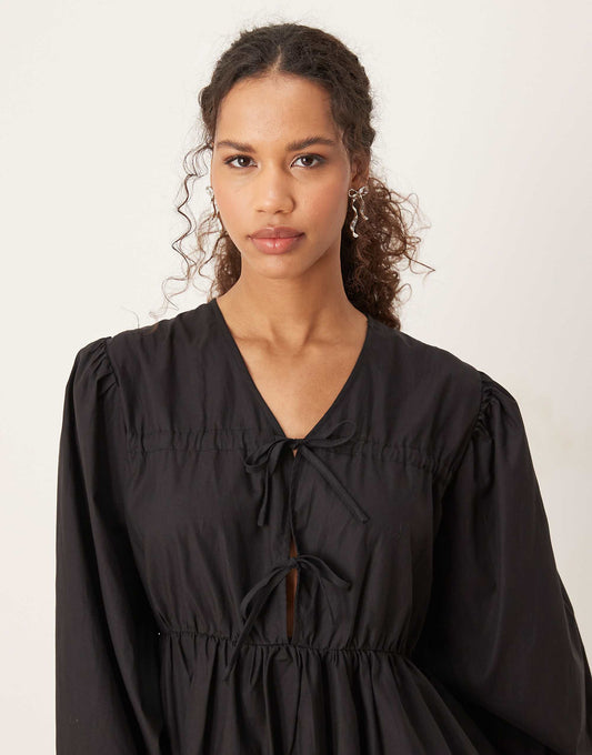 Ghospell bow tie mini dress in coal black