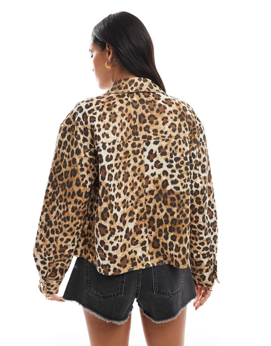 ONLY boxy faux suede jacket in leopard print