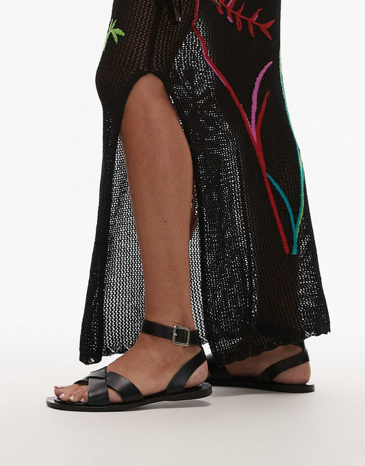 Mango leather cross over strap detail sandal in black