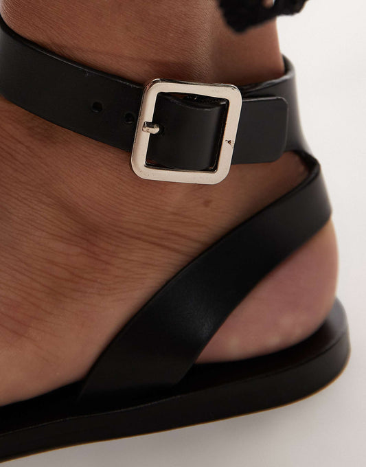 Mango leather cross over strap detail sandal in black