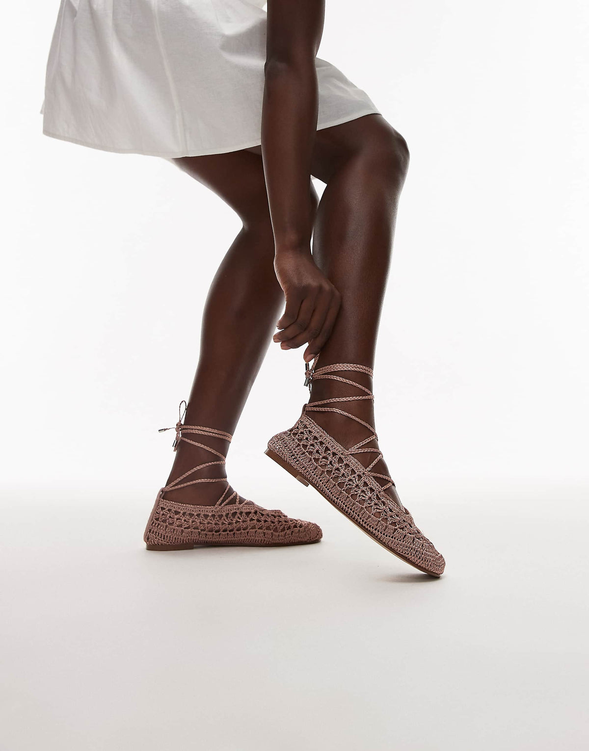 Mango crochet ballet pump in pink