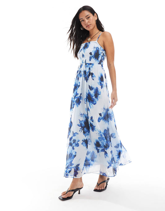 ONLY cami maxi dress in blue blurred floral print