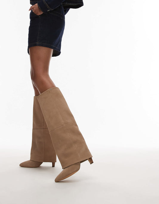 Bronx Jad-Ey foldover knee boot in sand suede