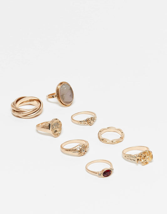 ASOS DESIGN Limited Edition stacking mixed pack of rings in gold tone
