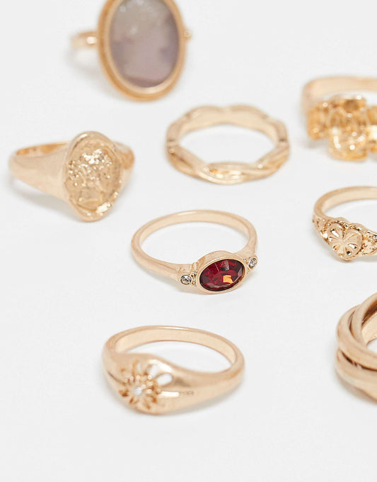 ASOS DESIGN Limited Edition stacking mixed pack of rings in gold tone