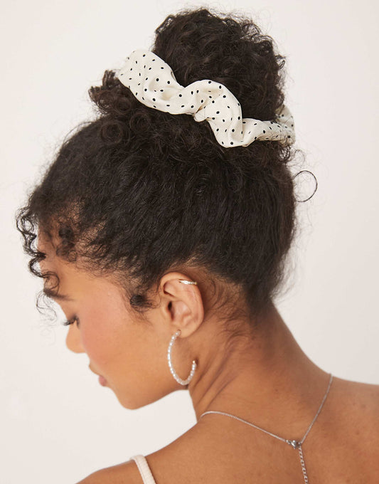 DesignB London satin scrunchie in white polka dot