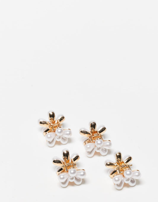 DesignB London mini flower hair clips in pearl