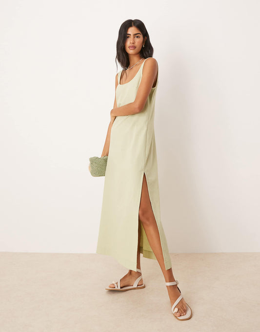 ASOS DESIGN scoop neck cotton linen midi dress in sage