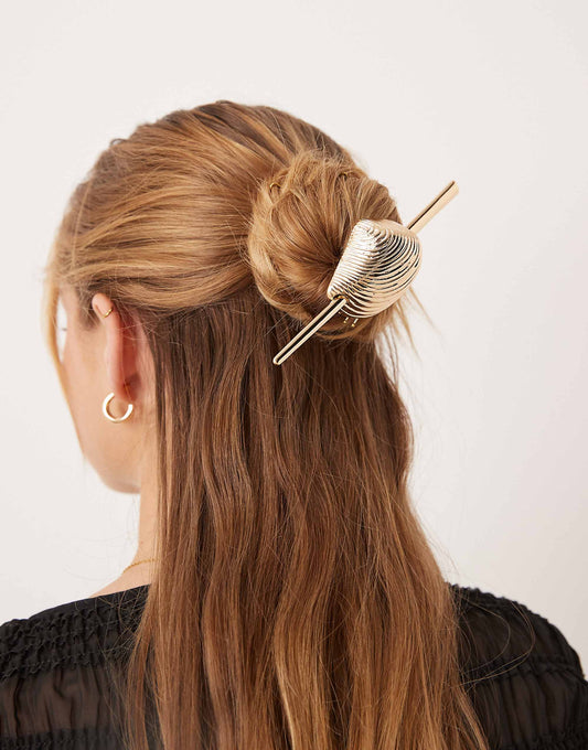ASOS DESIGN hair pin with shell cuff in gold tone