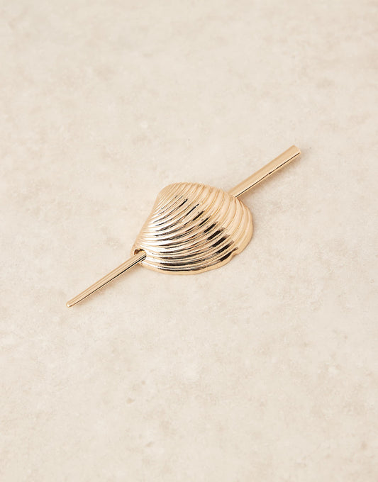 ASOS DESIGN hair pin with shell cuff in gold tone
