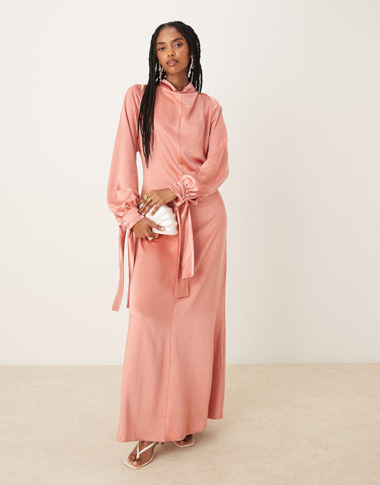 ASOS DESIGN blouson high neck maxi dress in rose