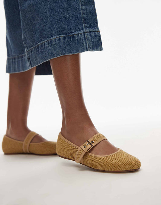 Mango woven ballet pump in tan